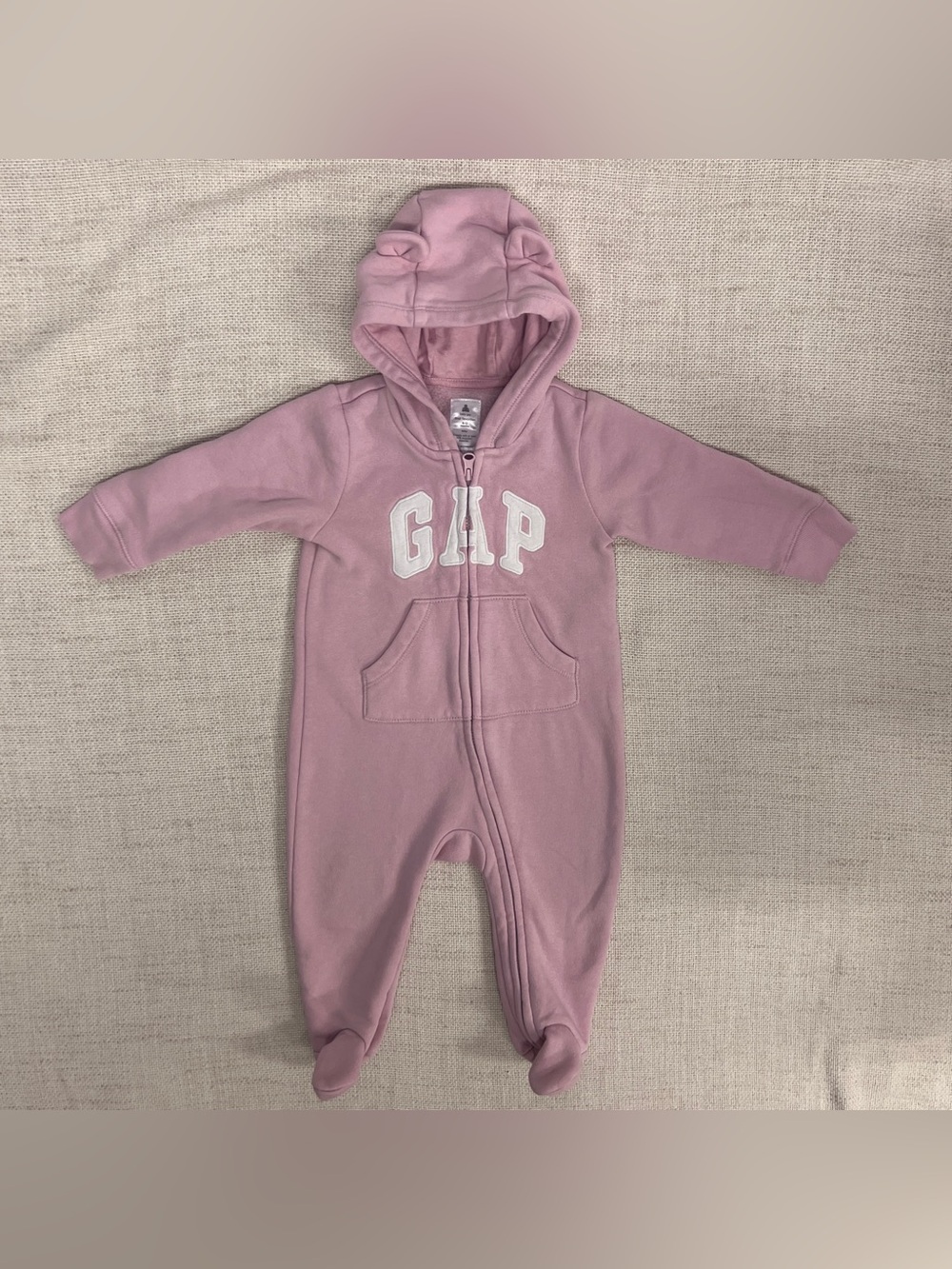 Baby Gap Fleece Bear Hood Footed Romper 6-12M 🧸💗